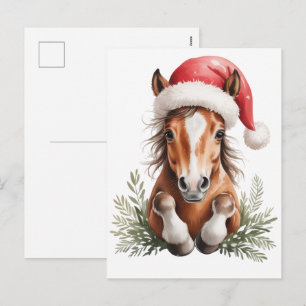 Weihnachtspferd in Santa Hut  Feiertagspostkarte