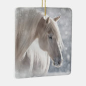 Weihnachtspferd in Snow Long White Mane Keramikornament (Rechts)