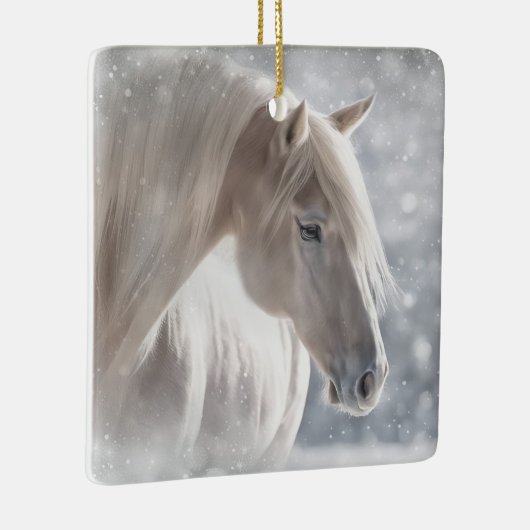 Weihnachtspferd in Snow Long White Mane Keramikornament (Rechts)