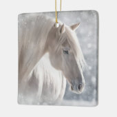 Weihnachtspferd in Snow Long White Mane Keramikornament (Links)