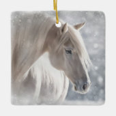 Weihnachtspferd in Snow Long White Mane Keramikornament (Vorderseite)