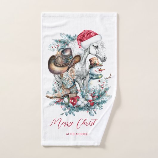 Weihnachtspferd in Weihnachtsmannmütze Cowgirl Cow Handtuch (Handtuch)