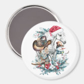 Weihnachtspferd in Weihnachtsmannmütze Cowgirl Cow Magnet (Vorderseite/Rückseite)