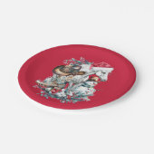 Weihnachtspferd in Weihnachtsmannmütze Cowgirl Cow Pappteller (Schrägansicht)