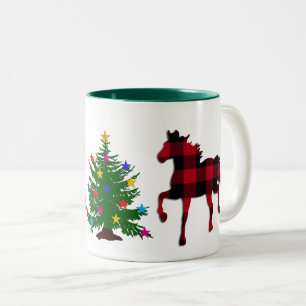 Weihnachtspferd Kariert und schwarz Buffalo, Baum Zweifarbige Tasse