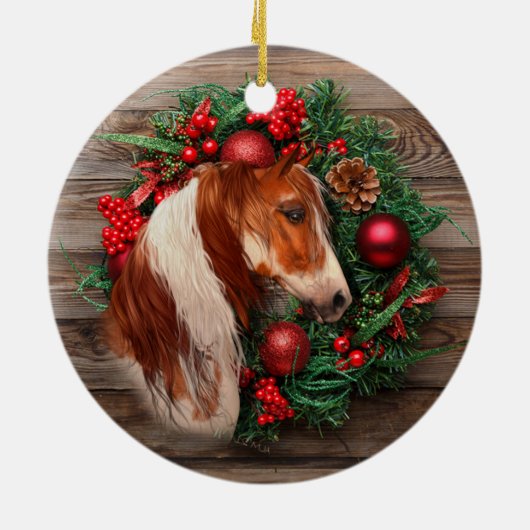 Weihnachtspferd Keramik Circle Ornament (Hinten)