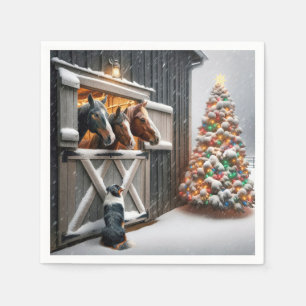 Weihnachtspferd mit australischem Schäferhund Serviette