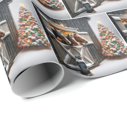 Weihnachtspferd mit Baum Geschenkpapier (Rolleneckpunkt)