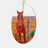 Weihnachtspferd mit Bogen & Strumpf Keramik Ornament (Links)