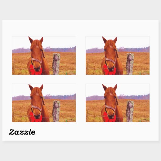 Weihnachtspferd mit Bogen & Strumpf Rechteckiger Aufkleber (Blatt)