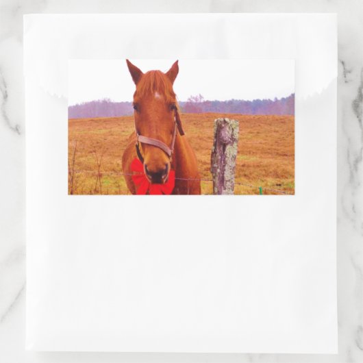 Weihnachtspferd mit Bogen & Strumpf Rechteckiger Aufkleber (Tasche)