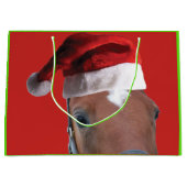 Weihnachtspferd mit einem Weihnachtshut Große Geschenktüte (Vorderseite)