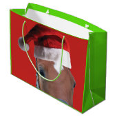 Weihnachtspferd mit einem Weihnachtshut Große Geschenktüte (Rückseite Schrägansicht)