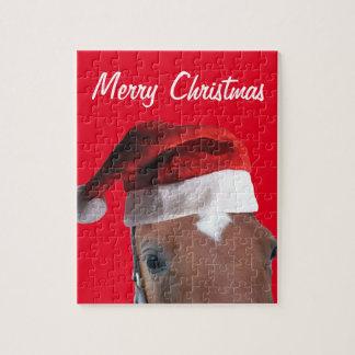 Weihnachtspferd mit einem Weihnachtshut Puzzle