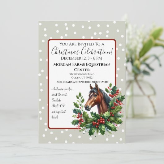 Weihnachtspferd mit Grün Einladung (Stehend Vorderseite)