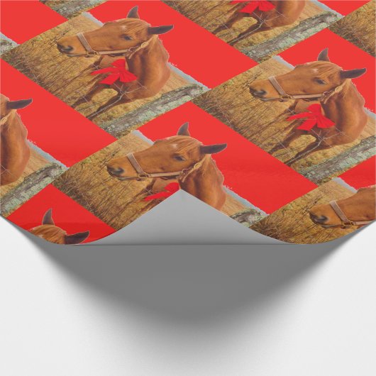 :Weihnachtspferd mit rotem Bug Geschenkpapier (Ecke)