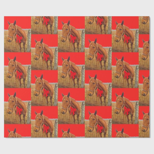 :Weihnachtspferd mit rotem Bug Geschenkpapier (Flach)