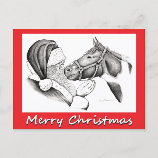 Weihnachtspferd und Saanta Klaus Feiertagspostkarte