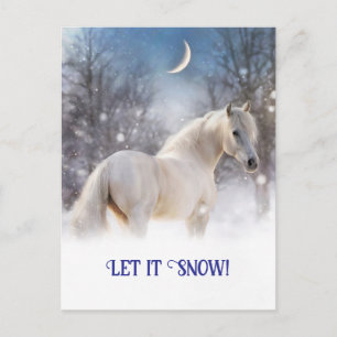 Weihnachtspferd und Schnee Feiertagspostkarte