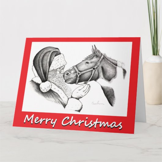 Weihnachtspferd und Weihnachtsmann Dankeskarte (Vorderseite)