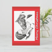 Weihnachtspferd und Weihnachtsmann Feiertagskarte (Stehend Vorderseite)