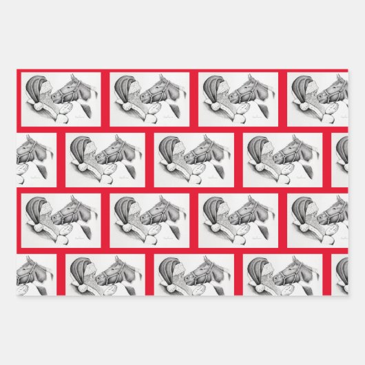 Weihnachtspferd und Weihnachtsmann Geschenkpapier Set (Vorderseite 2)