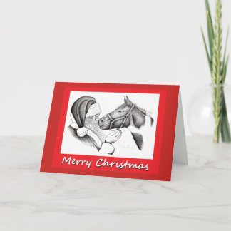 Weihnachtspferd und Weihnachtsmann Karte