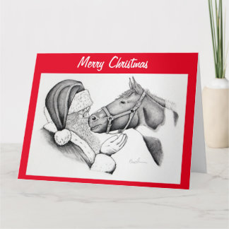 Weihnachtspferd und Weihnachtsmann Karte