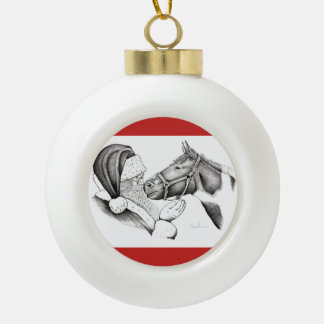 Weihnachtspferd und Weihnachtsmann Keramik Kugel-Ornament