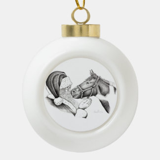 Weihnachtspferd und Weihnachtsmann Keramik Kugel-Ornament