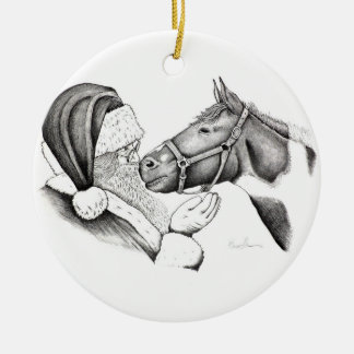Weihnachtspferd und Weihnachtsmann Keramik Ornament