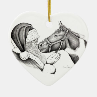 Weihnachtspferd und Weihnachtsmann Keramik Ornament