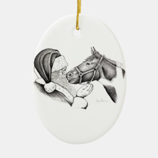 Weihnachtspferd und Weihnachtsmann Keramik Ornament