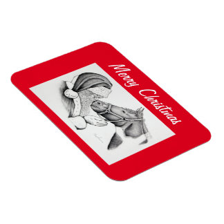 Weihnachtspferd und Weihnachtsmann Magnet