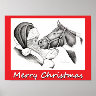 Weihnachtspferd und Weihnachtsmann Poster