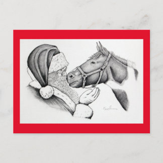 Weihnachtspferd und Weihnachtsmann Postkarte