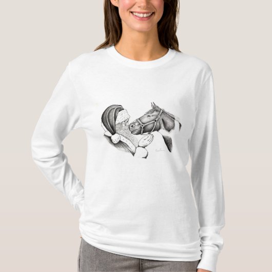 Weihnachtspferd und Weihnachtsmann T-Shirt (Vorderseite)