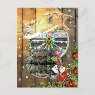 Weihnachtspferd Wagon Wheel Cowboy Boots Garland Feiertagspostkarte