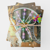 Weihnachtspferd Wagon Wheel Cowboy Boots Garland Geschenkpapier Set (Beispiel)