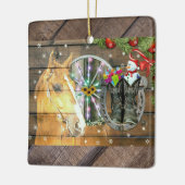 Weihnachtspferd Wagon Wheel Cowboy Boots Garland Keramikornament (Links)