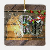 Weihnachtspferd Wagon Wheel Cowboy Boots Garland Keramikornament (Rückseite)