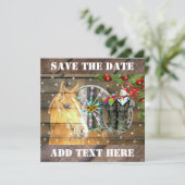 Weihnachtspferd Wagon Wheel Cowboy Boots Garland Save The Date (Stehend Vorderseite)