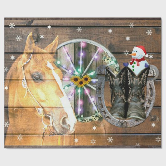 Weihnachtspferd Wagon Wheel Cowboy Stiefel Horsesh Geschenkpapier (Flach)