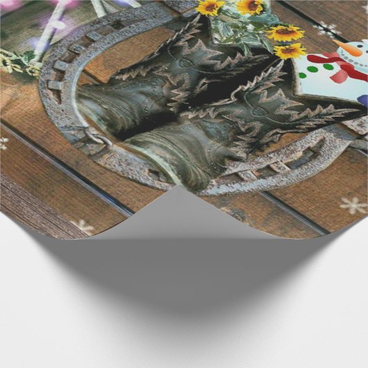 Weihnachtspferd Wagon Wheel Cowboy Stiefel Horsesh Geschenkpapier (Ecke)
