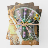Weihnachtspferd Wagon Wheel Cowboy Stiefel Horsesh Geschenkpapier Set (Beispiel)