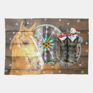 Weihnachtspferd Wagon Wheel Cowboy Stiefel Horsesh Geschirrtuch