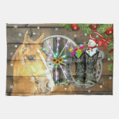 Weihnachtspferd Wagon Wheel Cowboy Stiefel Horsesh Geschirrtuch (Horizontal)