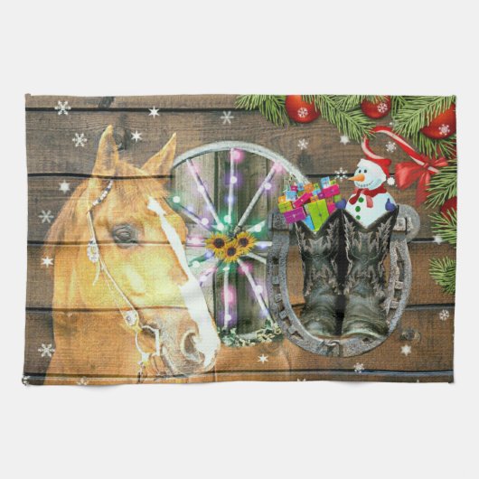 Weihnachtspferd Wagon Wheel Cowboy Stiefel Horsesh Geschirrtuch (Horizontal)
