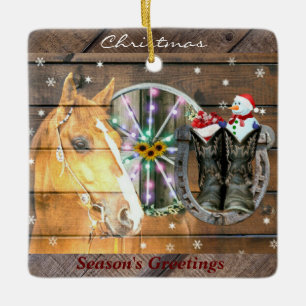 Weihnachtspferd Wagon Wheel Cowboy Stiefel Horsesh Keramikornament