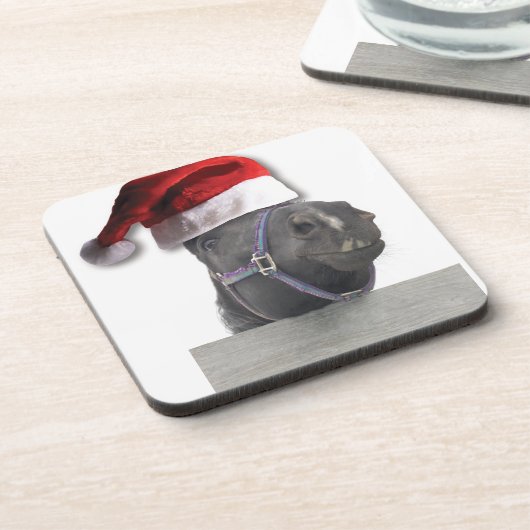 Weihnachtspferd Weihnachtsmannmütze Getränkeuntersetzer (Linke Seite)